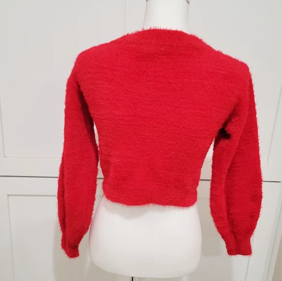 Sincerely Jules Red Cropped Cardigan Sweater w/Large Rhinestone Buttons | Size S - Picture 2 of 7